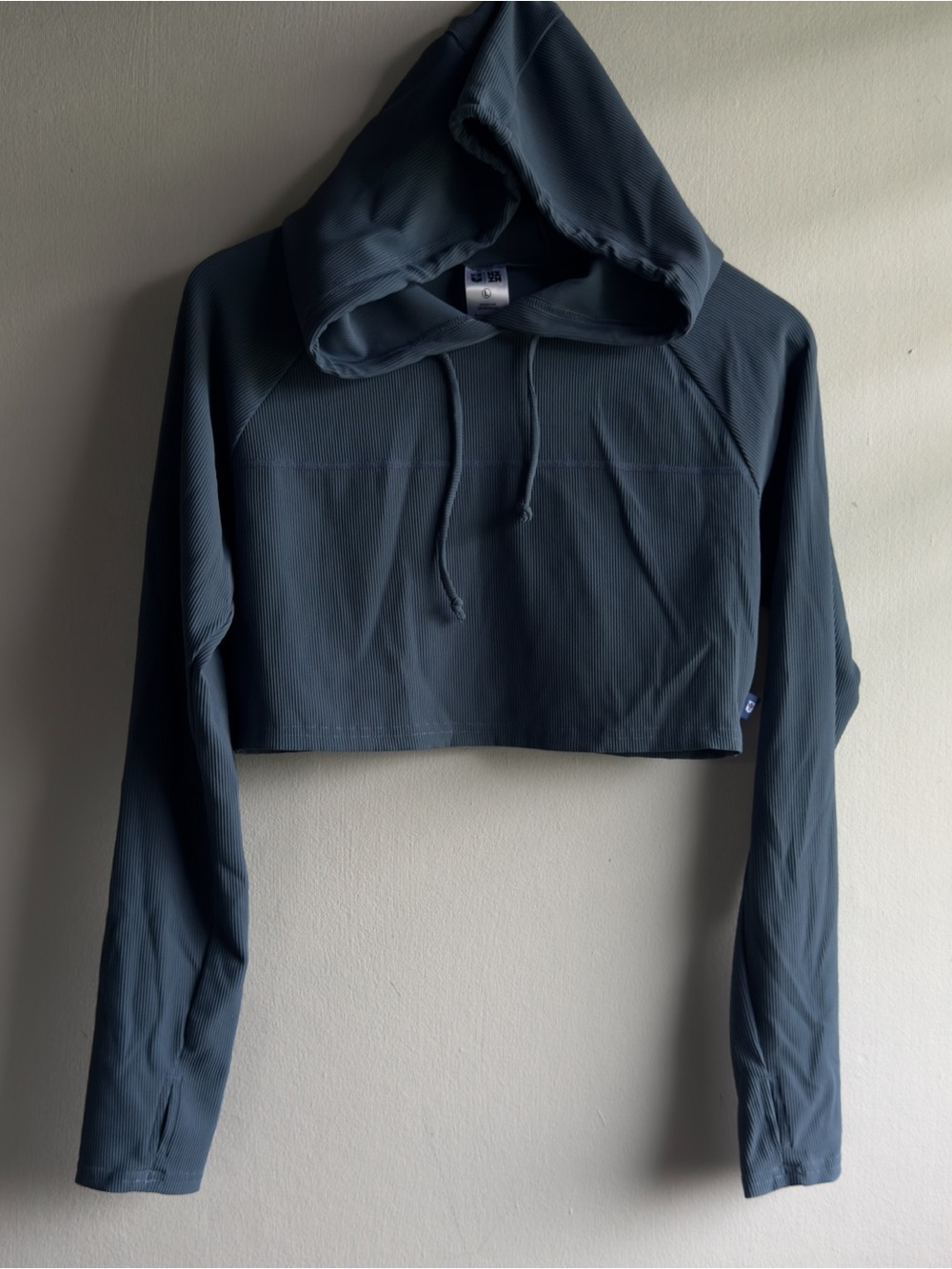 Hawaii’s Finest Cropped Long-Sleeve Hooded Top in Slate Blue